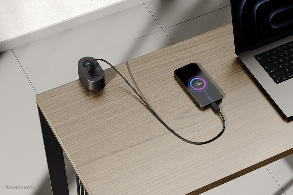 Neomounts DS22-840BL6 Multipresa da tavolo con morsetto e porte USB-C e USB-A - ricarica rapida